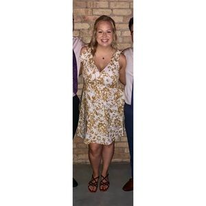 Mustard/tan and white summer dress. Size 14.